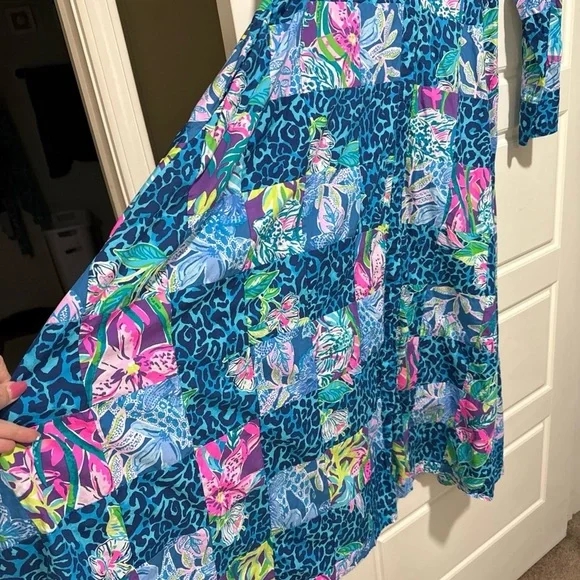 Lilly Pulitzer Vibrant Blue and Pink Long Sleeve Dress midi anniversary 16 rare - Picture 11 of 13